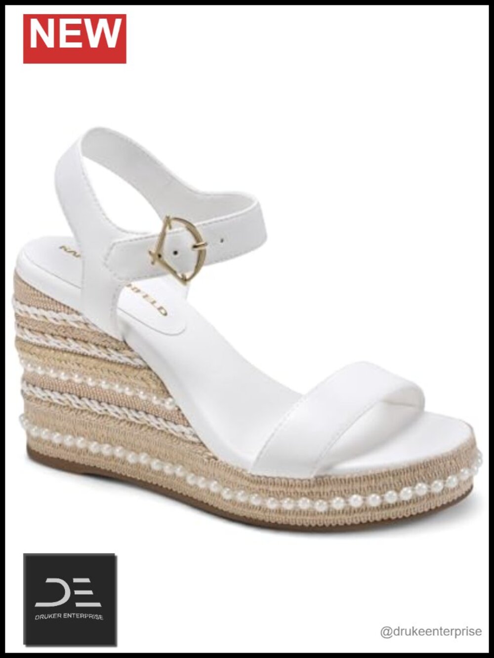 Karl Lagerfeld Women's Calzona Wedge Sandal with Pearl Embellishments